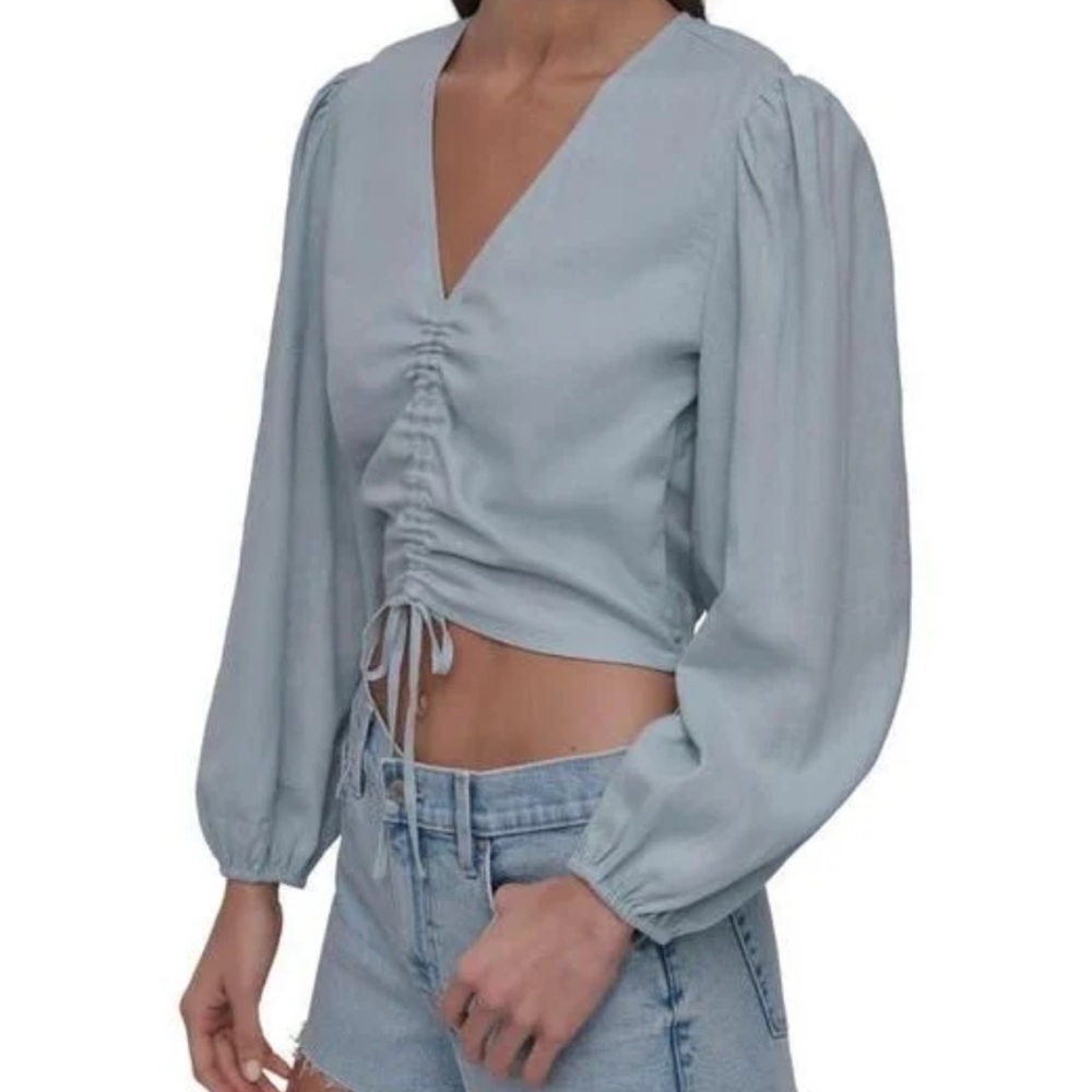Abercrombie & Fitch Gray Puff Sleeve Ruched Blouse